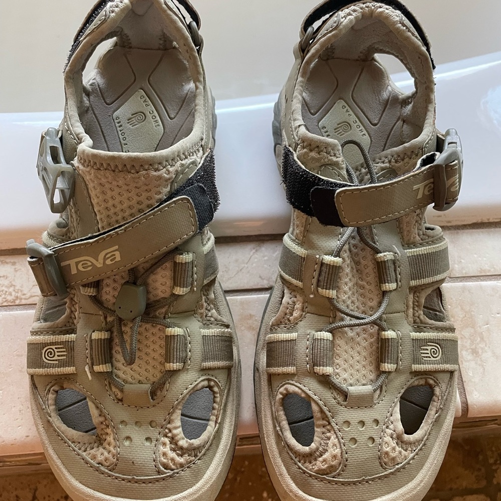 TEVA Water/hiking shoes.  Great for walking and hiking including water👍